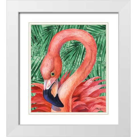Fab Flamingo - Palms White Modern Wood Framed Art Print with Double Matting by Brent, Paul