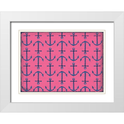 Sunny Nautical Repeat - Pink White Modern Wood Framed Art Print with Double Matting by Brent, Paul