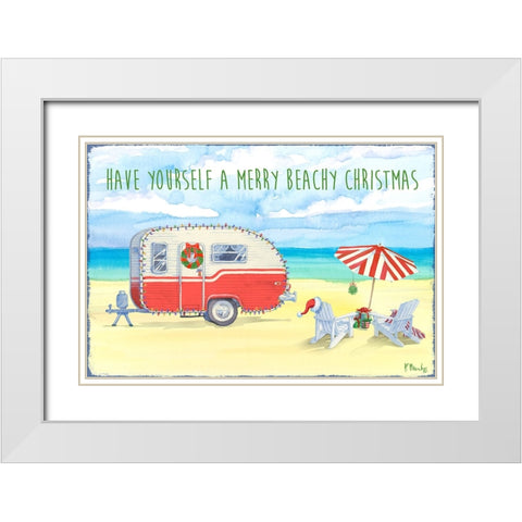 Christmas Beach Camper White Modern Wood Framed Art Print with Double Matting by Brent, Paul