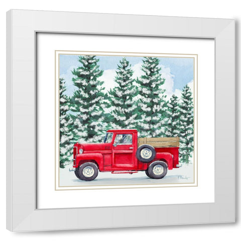 Winter Truck - Holiday White Modern Wood Framed Art Print with Double Matting by Brent, Paul