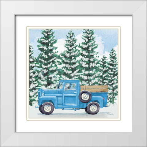 Blue Winter Truck White Modern Wood Framed Art Print with Double Matting by Brent, Paul