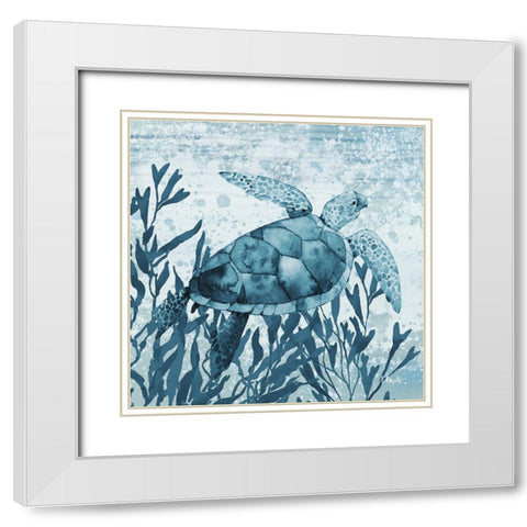 Calypso Turtles III - Indigo White Modern Wood Framed Art Print with Double Matting by Brent, Paul