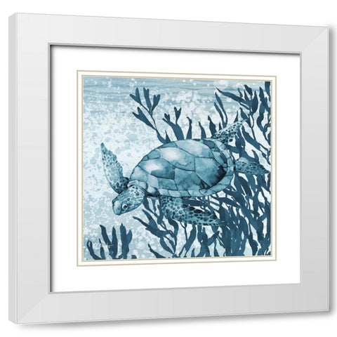 Calypso Turtles IV - Indigo White Modern Wood Framed Art Print with Double Matting by Brent, Paul
