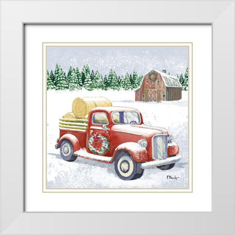 Holiday Winter Truck III White Modern Wood Framed Art Print with Double Matting by Brent, Paul