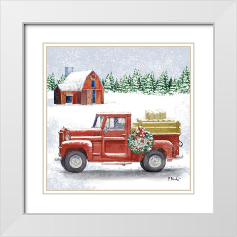 Holiday Winter Truck IV White Modern Wood Framed Art Print with Double Matting by Brent, Paul