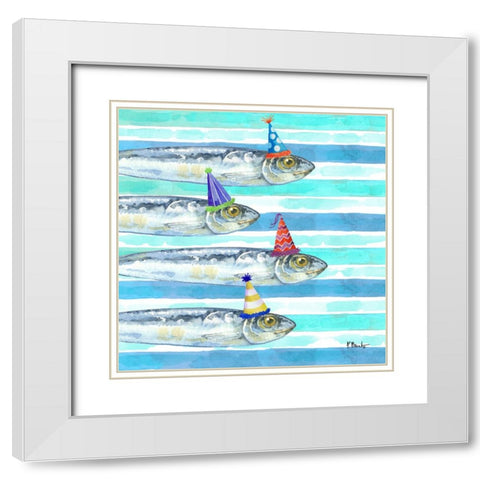 Party Fish I White Modern Wood Framed Art Print with Double Matting by Brent, Paul