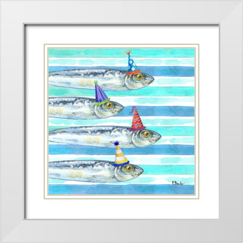 Party Fish I White Modern Wood Framed Art Print with Double Matting by Brent, Paul
