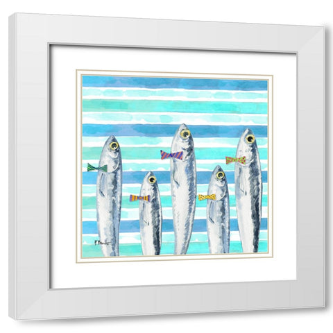 Party Fish II White Modern Wood Framed Art Print with Double Matting by Brent, Paul