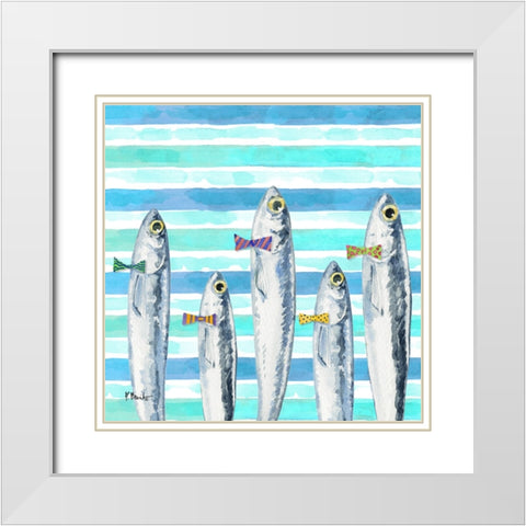 Party Fish II White Modern Wood Framed Art Print with Double Matting by Brent, Paul