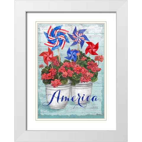 Patriotic Pinwheel - Geraniums White Modern Wood Framed Art Print with Double Matting by Brent, Paul