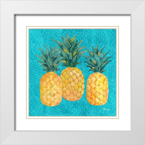 Pineapple Shake - Teal White Modern Wood Framed Art Print with Double Matting by Brent, Paul