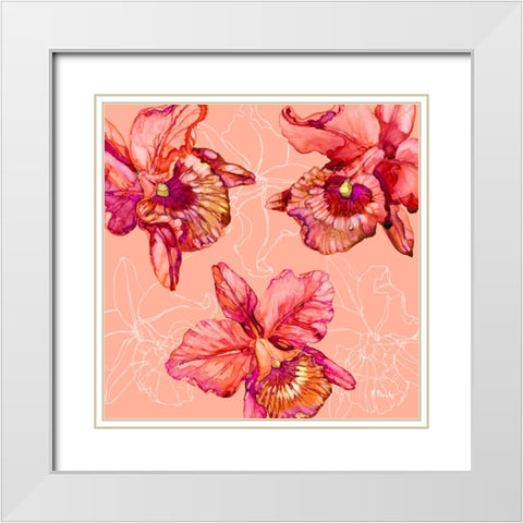 Hilo Orchids - Coral White Modern Wood Framed Art Print with Double Matting by Brent, Paul