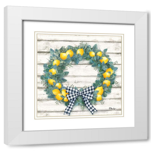 Lemon Wreath I White Modern Wood Framed Art Print with Double Matting by Brent, Paul