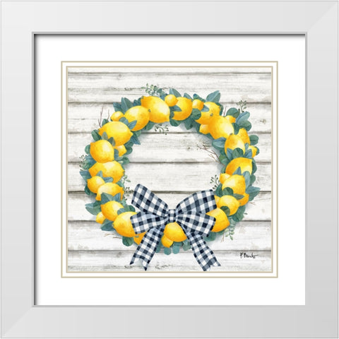 Lemon Wreath II White Modern Wood Framed Art Print with Double Matting by Brent, Paul