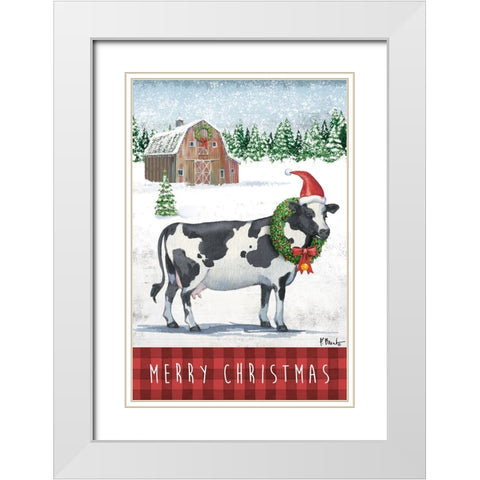 Christmas Cow White Modern Wood Framed Art Print with Double Matting by Brent, Paul