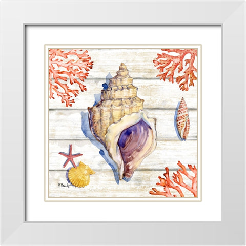 Bahia Shells Wood III White Modern Wood Framed Art Print with Double Matting by Brent, Paul