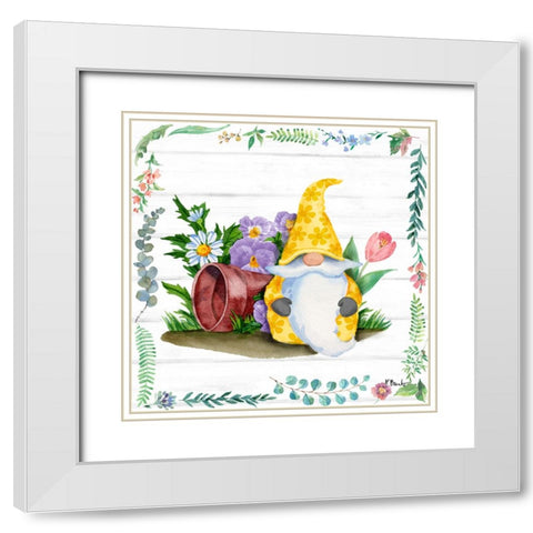 Spring Gnome IV White Modern Wood Framed Art Print with Double Matting by Brent, Paul