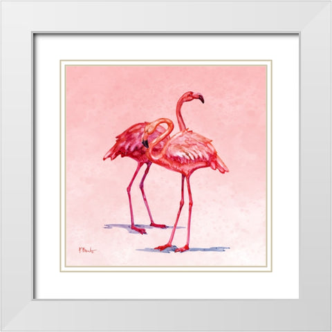 Hilo Flamingos I White Modern Wood Framed Art Print with Double Matting by Brent, Paul