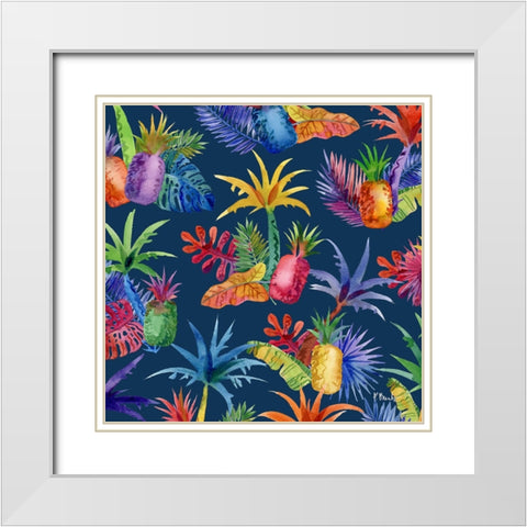 Hilo Pineapple and Palm Toss I White Modern Wood Framed Art Print with Double Matting by Brent, Paul