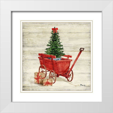 Christmas Wagon III White Modern Wood Framed Art Print with Double Matting by Brent, Paul
