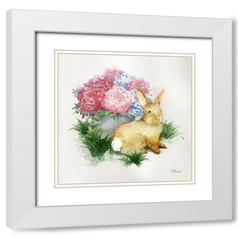 Floral Rabbit I White Modern Wood Framed Art Print with Double Matting by Brent, Paul