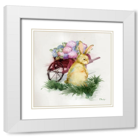 Floral Rabbit III White Modern Wood Framed Art Print with Double Matting by Brent, Paul
