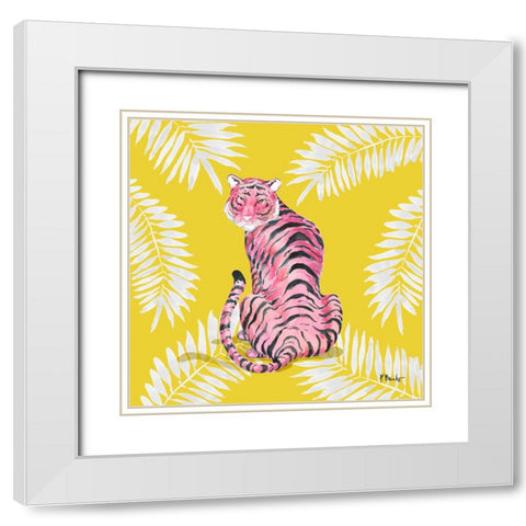 Serengeti Tiger II - Palms White Modern Wood Framed Art Print with Double Matting by Brent, Paul