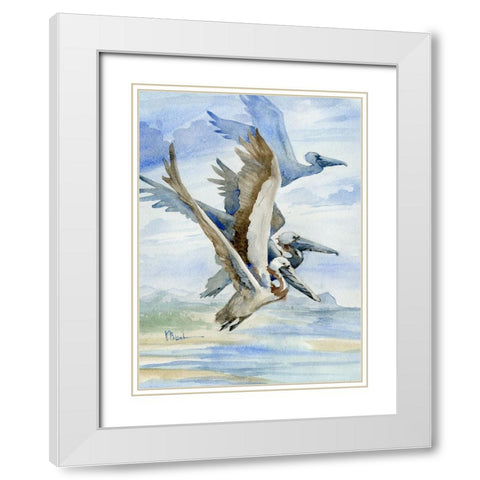 Pelicans Aloft White Modern Wood Framed Art Print with Double Matting by Brent, Paul