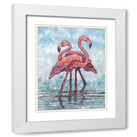 Impressions of Flamingos III White Modern Wood Framed Art Print with Double Matting by Brent, Paul