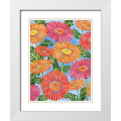 Gerber Daisy Cascade White Modern Wood Framed Art Print with Double Matting by Brent, Paul