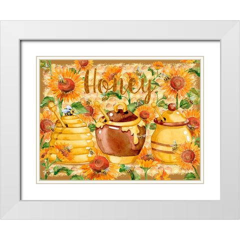 Honey Pots and Sunflowers White Modern Wood Framed Art Print with Double Matting by Brent, Paul