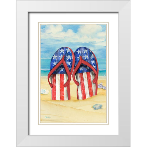 Americana Beach Flip Flops Vertical I White Modern Wood Framed Art Print with Double Matting by Brent, Paul