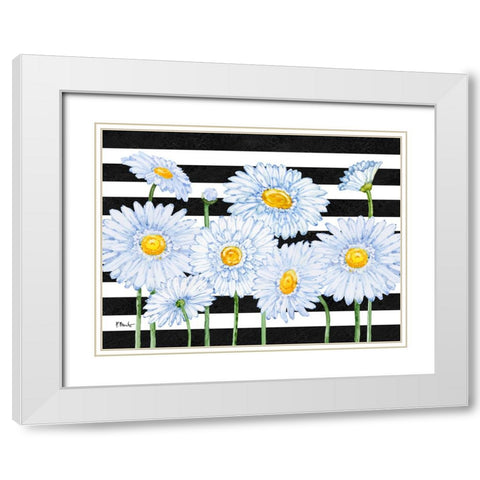 Helena Daisies Horizontal II - Stripes White Modern Wood Framed Art Print with Double Matting by Brent, Paul
