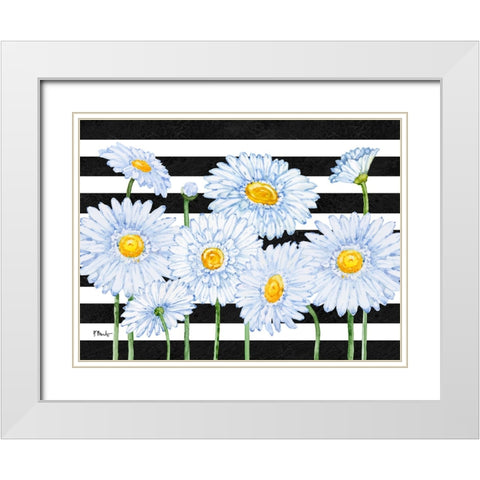 Helena Daisies Horizontal II - Stripes White Modern Wood Framed Art Print with Double Matting by Brent, Paul