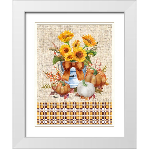 Orange Sunflower Bucket Vertical White Modern Wood Framed Art Print with Double Matting by Brent, Paul