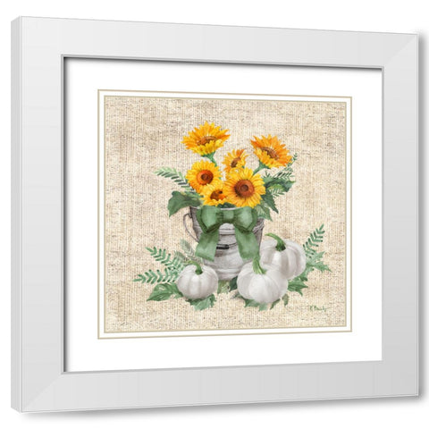 Sage Sunflower Bucket White Modern Wood Framed Art Print with Double Matting by Brent, Paul