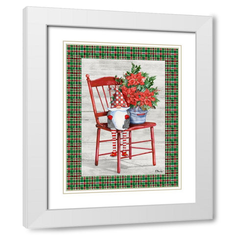 Poinsettia Gnome Vertical I White Modern Wood Framed Art Print with Double Matting by Brent, Paul