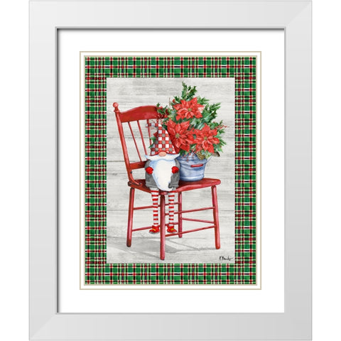 Poinsettia Gnome Vertical I White Modern Wood Framed Art Print with Double Matting by Brent, Paul