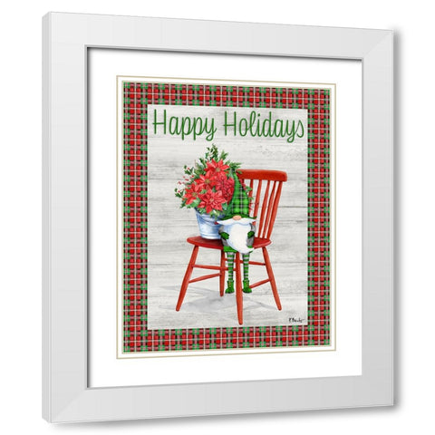 Poinsettia Gnome Vertical II White Modern Wood Framed Art Print with Double Matting by Brent, Paul