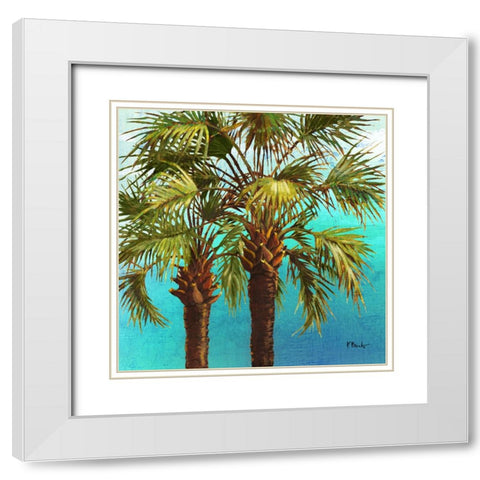 Woodside Palms II - Blue White Modern Wood Framed Art Print with Double Matting by Brent, Paul