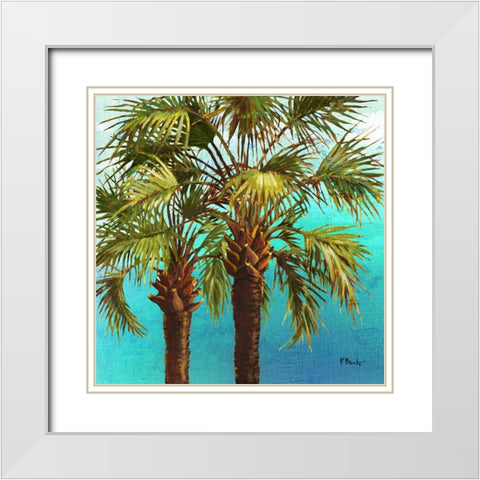 Woodside Palms II - Blue White Modern Wood Framed Art Print with Double Matting by Brent, Paul