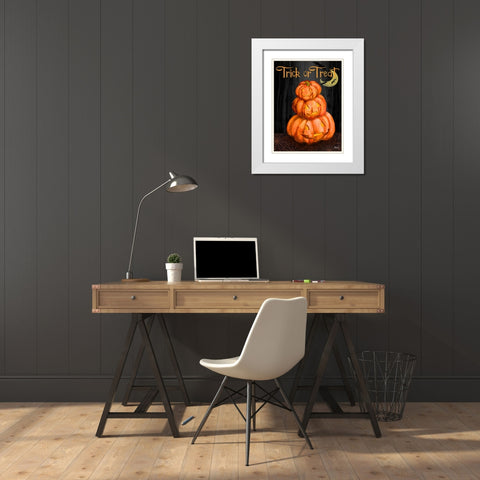 Spooky Jack OLanterns Vertical White Modern Wood Framed Art Print with Double Matting by Brent, Paul