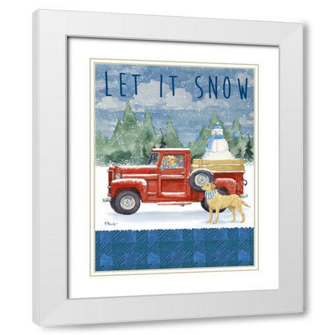 Snowman and Pups Truck Vertical White Modern Wood Framed Art Print with Double Matting by Brent, Paul