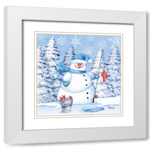 Icy Snowman III White Modern Wood Framed Art Print with Double Matting by Brent, Paul