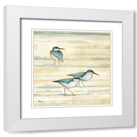 Oceanside Sandpipers I - Golden White Modern Wood Framed Art Print with Double Matting by Brent, Paul