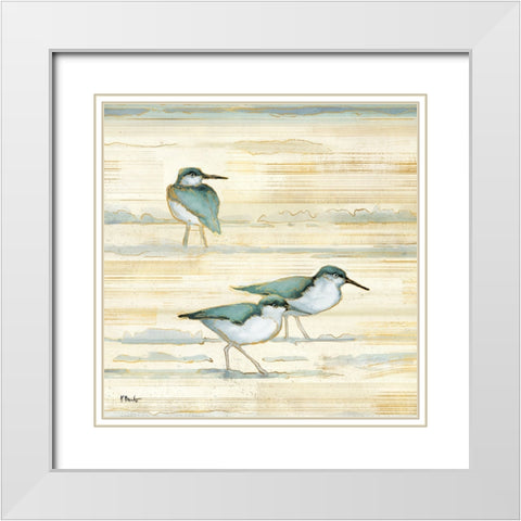 Oceanside Sandpipers I - Golden White Modern Wood Framed Art Print with Double Matting by Brent, Paul