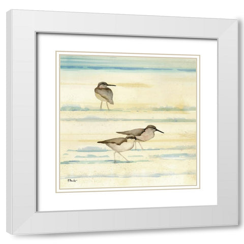 Oceanside Sandpipers I White Modern Wood Framed Art Print with Double Matting by Brent, Paul