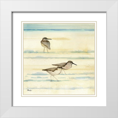Oceanside Sandpipers I White Modern Wood Framed Art Print with Double Matting by Brent, Paul