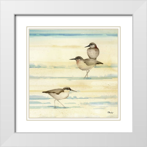 Oceanside Sandpipers II White Modern Wood Framed Art Print with Double Matting by Brent, Paul