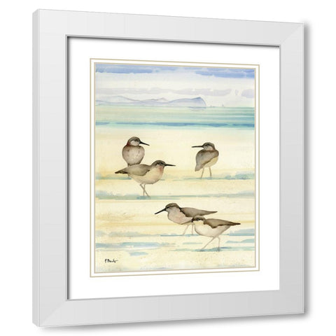 Oceanside Sandpipers Vertical White Modern Wood Framed Art Print with Double Matting by Brent, Paul